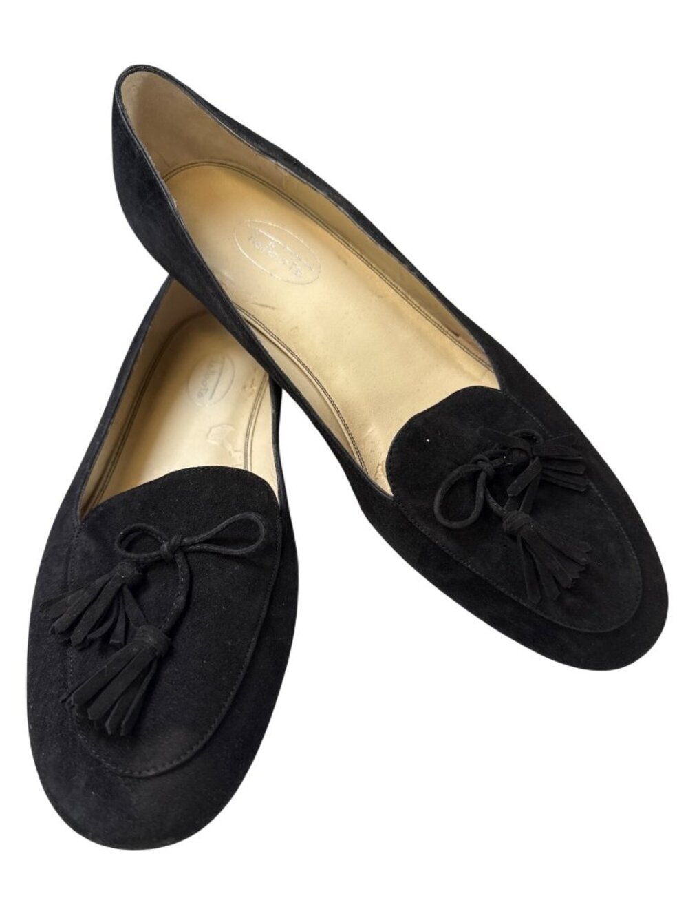 TALBOTS Tassel Bow Suede Loafers~Size 9M~Black Classic Almond Toe Flats L13 26